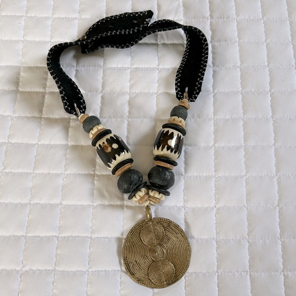 Twine & Twig mud bead and brass necklace